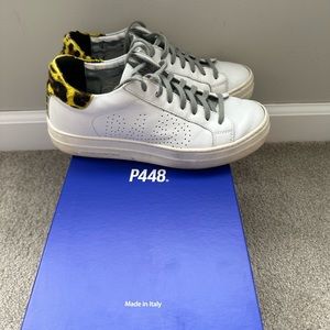P448 platform sneaker size 8 with leopard fur heel